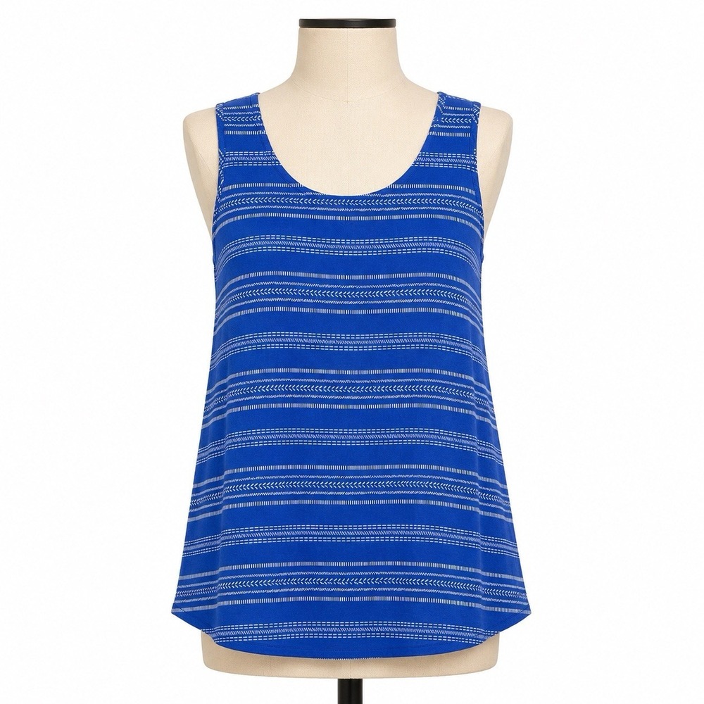 Faded Glory Womens Top Blouse 3X Blue White Striped Sleeveless Scoop Neck Tank
